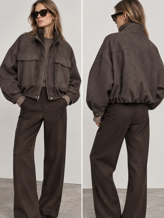 Zara Jackets & Blazers - Zara NWT Herringbone Balloon Bomber Jacket Brown XS 9385/744/700